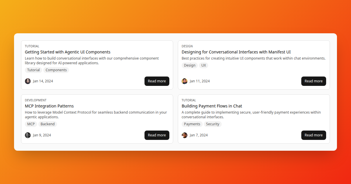 Post List shadcn/ui block for ChatGPT Apps | Manifest UI